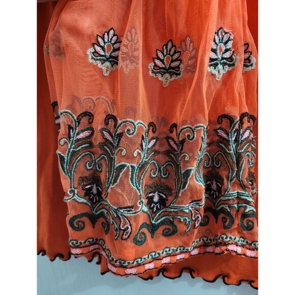 Free People High Tides Embroidered Mesh Bell Sleeve Top Coral Boho Sheer Size S - Picture 8 of 13